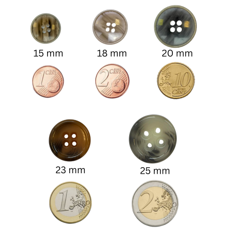 Knöpfe nach Größe – Größenvergleich 15 mm bis 25 mm
