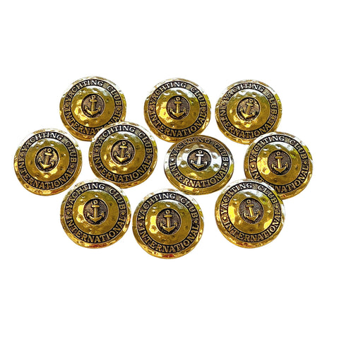 Goldfarbener, maritimer Kuststofknopf, glänzend, mit Emblem (Anker), Öse