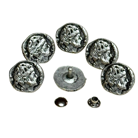 Trachtennieten mit Kopf-Bildnis – 6er-Set Altsilber (TN-6-AS)