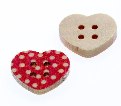 Holz Knopf Herzchen rot mit Punkten hk-232