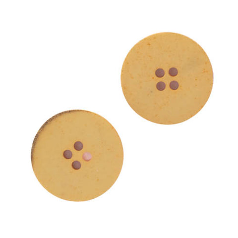 Flacher Kunststoff Knopf in orange gebrannter Holz Optik 4-Loch