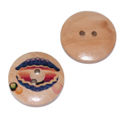 Holz Knopf Muschel-Motiv blau kk-67-5