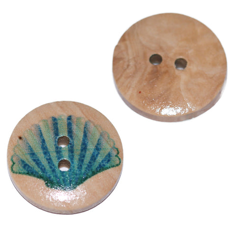 Holz Knopf Muschel-Motiv blau kk-67-4