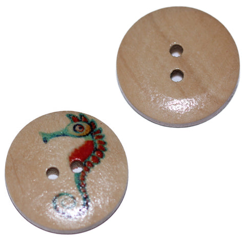 Holz Knopf Seepferdchen-Motiv rot kk-67-6