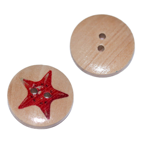 Holz Knopf Seestern-Motiv rot KK-67-1