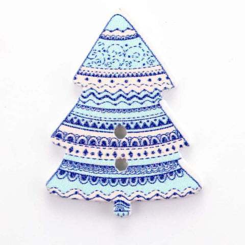 Holz Knopf Tannenbaum blau