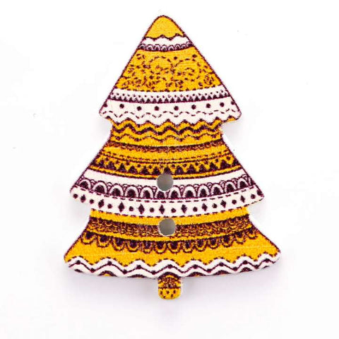 Holz Knopf Tannenbaum gelb
