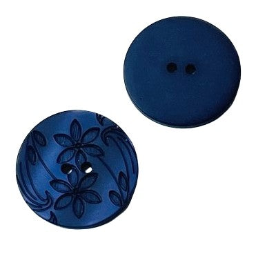 Knopf Blau mit Laser Gravur Blume KBL-28