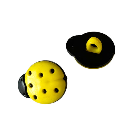 Kinderknopf Marienkäfer gelb-schwarz, Kunststoff, Öse