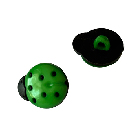 Kinderknopf Marienkäfer grün-schwarz, Kunststoff, Öse