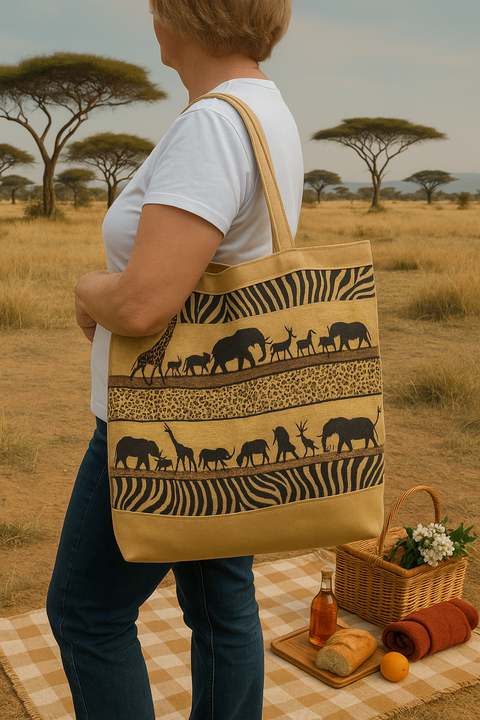 Safari-Tasche mit Tieren Beige – Modell Mathilda