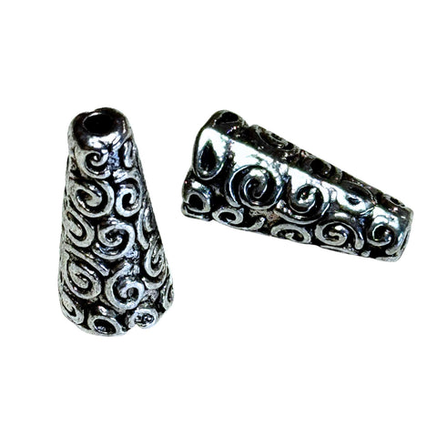 Kordelenden aus Metall – Silber mit Spiral Muster KOE-1