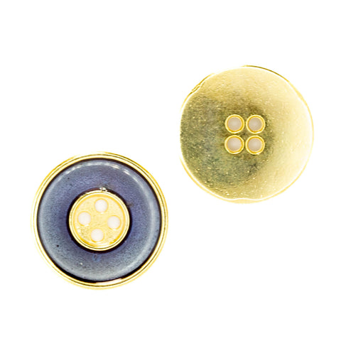 Metall Knopf mit Perl Email MK-76-gold-blau