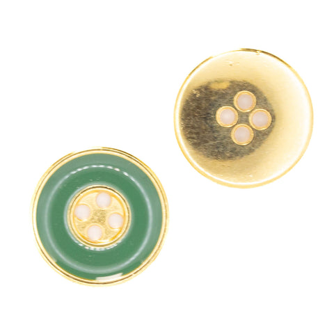 4-Loch Metallknopf Gold mit breitem grün Emailliertem Rand