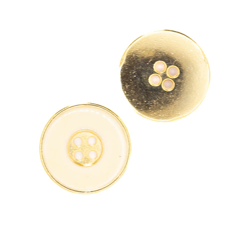 4-Loch Metallknopf Gold mit breitem weißem Emailliertem Rand 