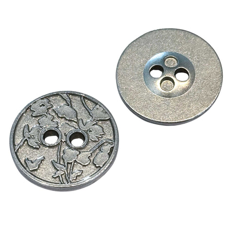 Metallknopf 2-Loch mit Blumen Muster Silber MK-28-S
