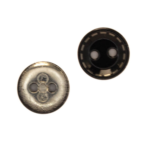 Mini Metall Knopf 2-loch schwarz Lackiert mit Stepp Rand