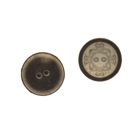 Mini Knöpfe aus Metall 2-Loch 12 mm beige mit Ornament Muster Hell beige leicht vertieft