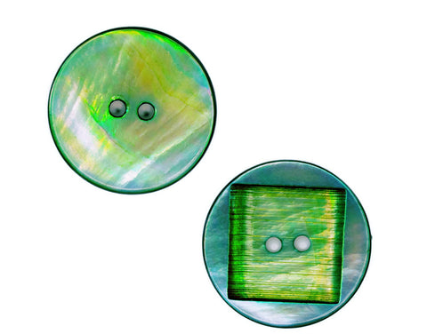Makassar Perlmutt Knöpfe 2-Loch grün mit Quadrat Muster