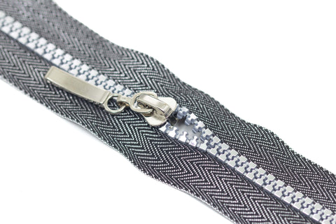 Reißverschluss Meterware Silber Krampen Schiene
