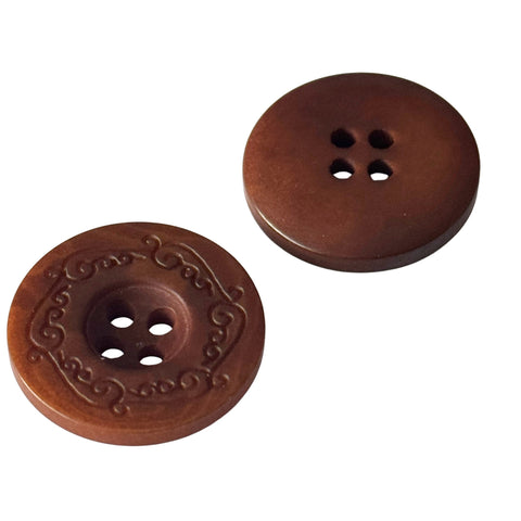Steinnussknopf 4-Loch mit Randmuster - STN-7 -Dunkel-Braun