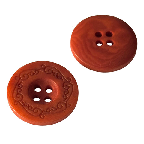 Steinnussknopf 4-Loch mit Randmuster – STN-7 -Rot-Braun