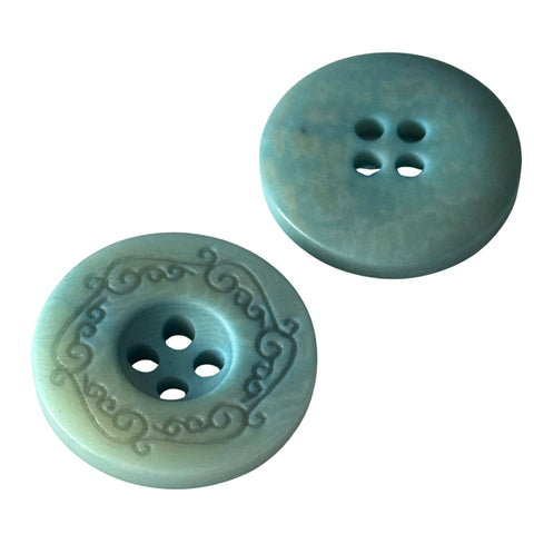 Steinnussknopf 4-Loch mit Randmuster - STN-7 - türkis
