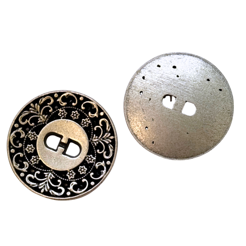 Trachtenknopf Altsilber mit Ornament – 2-Loch Knopf