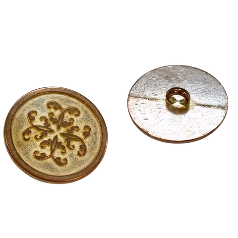 Trachten Ösen Knopf Kupfer-Silber mit Ornament
