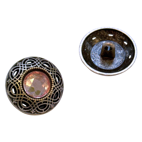 Trachtenknopf Alt Silber mit Rosa Strass – Ösenknopf im Vintage-Stil