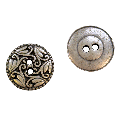 Trachtenknopf Altsilber mit Ornament – Klassischer 2-Loch Knopf