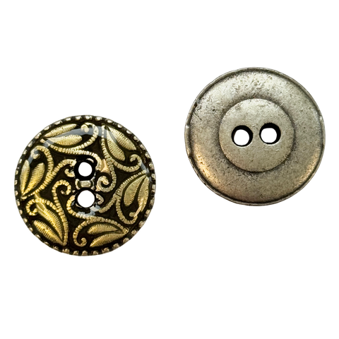 Trachtenknopf Messing gebürstet mit Ornament – Klassischer 2-Loch Knopf