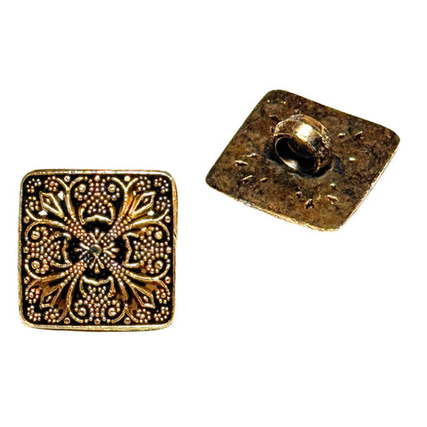 Trachtenknopf TK-32 Altgold – quadratisch mit Blumenmuster