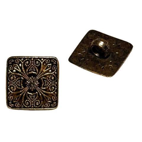 Trachtenknopf TK-32 Altmessing – quadratisch mit Blumenmuster