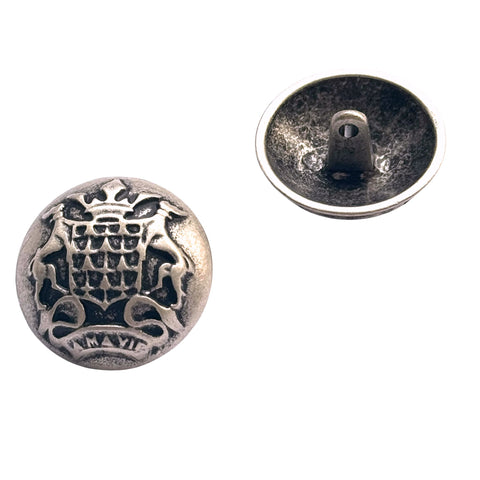 Wappen Ösenknopf altsilber Metallknopf mit detailliertem Wappenmotiv für Tracht und Blazer