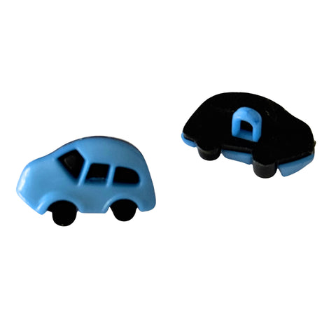 Kinderknopf Auto Hell-Blau schwarz, Kunststoff, Öse