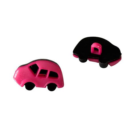 Kinderknopf Auto dunkel Pink schwarz aus Kunststoff mit Öse auf der Rückseite