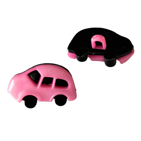 Kinderknopf Auto pink schwarz aus Kunststoff mit Öse auf der Rückseite