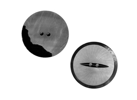 Graue Knöpfe Makassar Perlmutt Knopf grau schwarz 2-Loch mit Rand und Faden Rille pl-gr-250