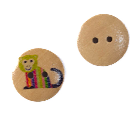 Holz Knopf mit buntem Affen-Motiv KK-68-2