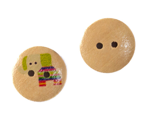 Holz Knopf mit buntem Elefant-Motiv KK-68-4