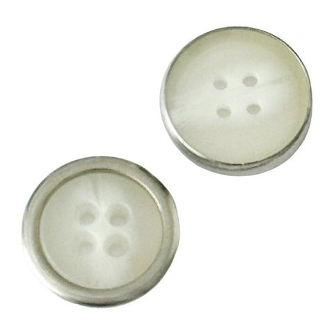 Hornimitat Knopf Metall Einfassung HI-4 creme-Silber