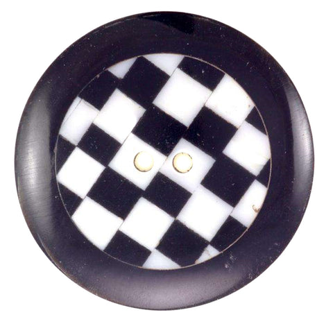 Echter Büffel Horn Knopf mit Rand und Schachbrett Muster 2-Loch Größe 40 mm