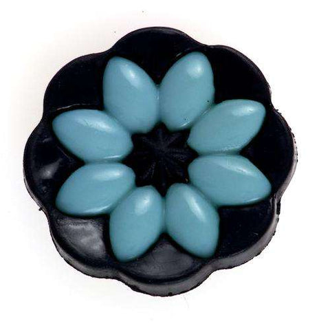 Ösen Knopf Blumen schwarz-türkis BL-100