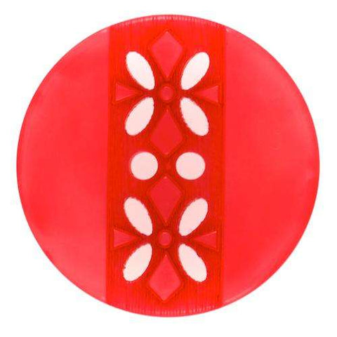 Knopf mit Blumenmuster rot KRO-156