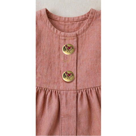 Kleid hell rot mit holz Knopf mit Vogelmotiv