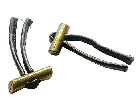 Metall Knebelknopf Messing mit Bändchen Braun K-102-M