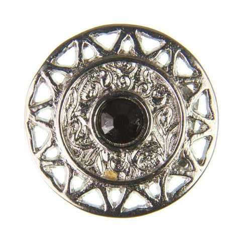 Metall Ösen Knopf Silber durchbrochener Rand mit Strass schwarz SUK: ST-12s jet