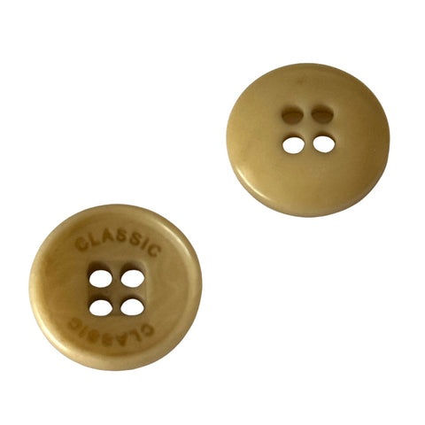 Steinnuss Knopf 15 mm schlamm 4-Loch mit Rand mit klassischem Schrift-Detail