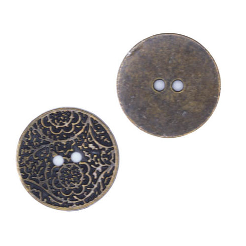 Trachten Knopf 2 -Loch Altmessing mit edlem Ornament TK-146